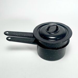 Vintage Enamel Splatterware Granite Ware Double Boiler Dark Black Speckle Paint